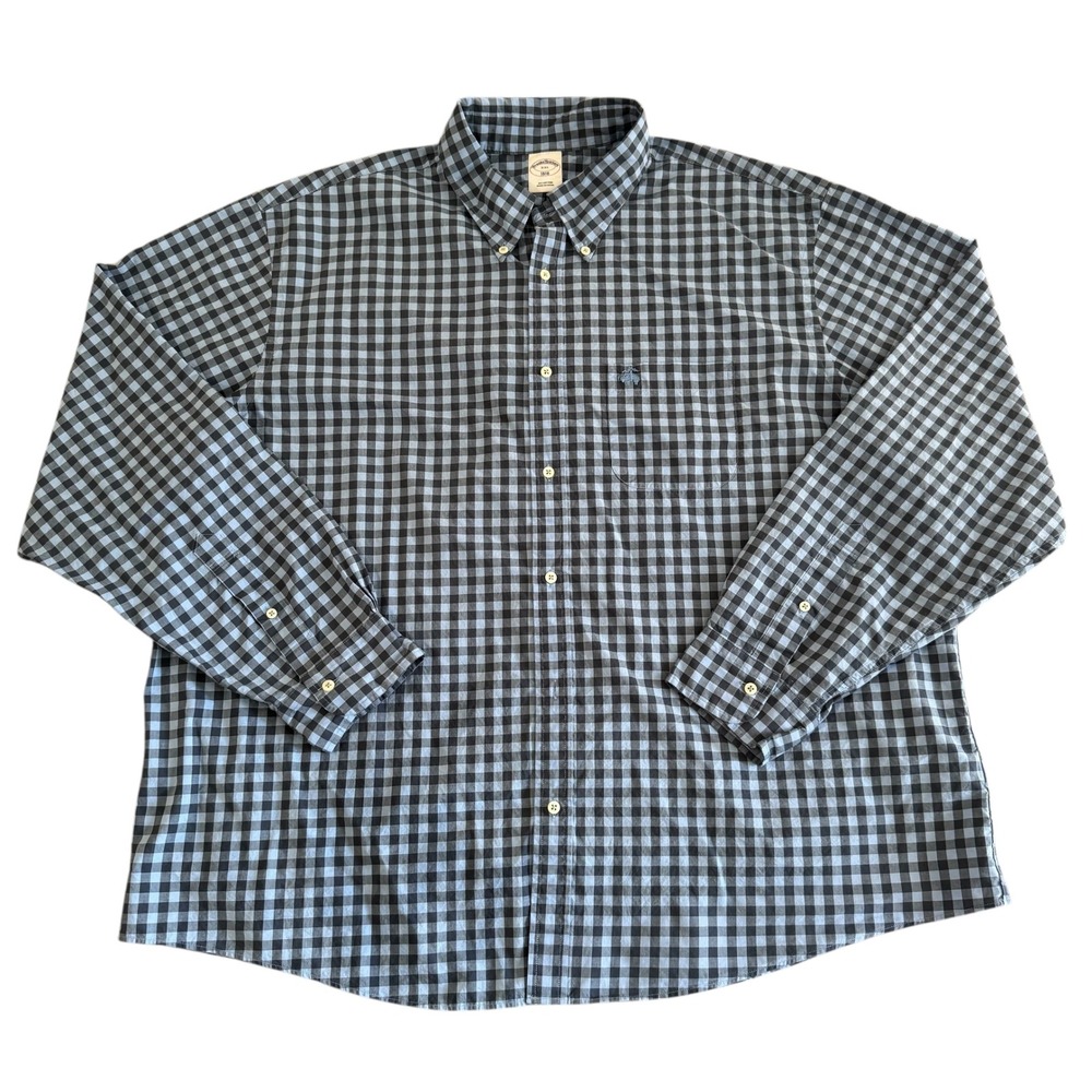 Brooks Brothers 2XL Blue Gingham Plaid Button Down‎ Long Sleeve Men's Shirt